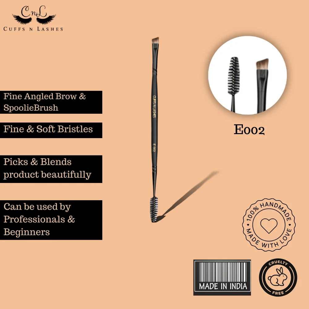 Cuffsnlashes Makeup Brushes E002 - Fine Angled   Brow Brush & Spoolie - Image 4